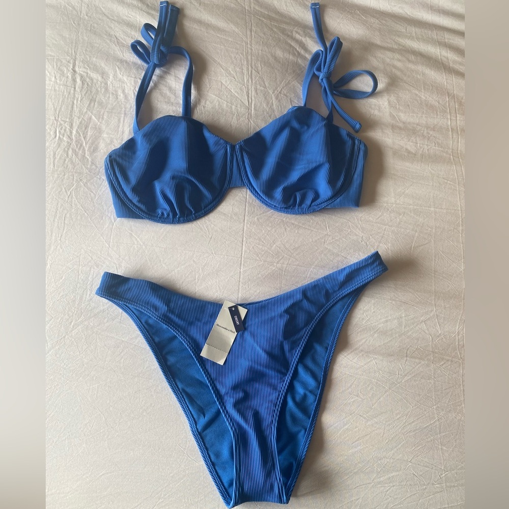 Abercrombie & Fitch Blue Ribbed Bikini Set